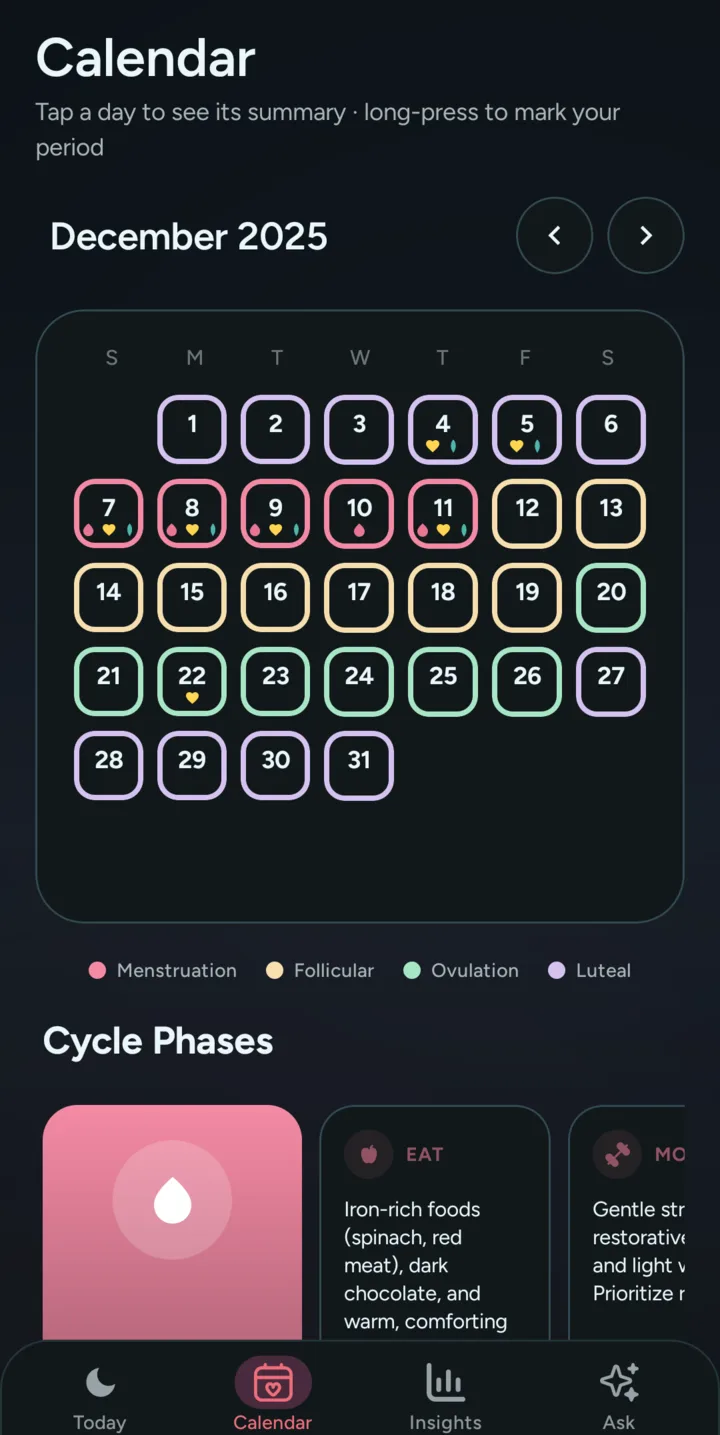 Calendar in dark mode